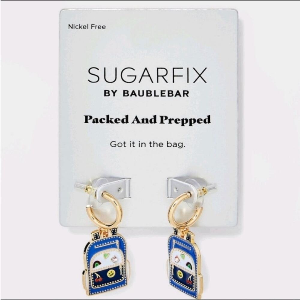 BaubleBar Sugarfix Backpack Earrings NWT School College Casual Jewelry Hoop Drop
